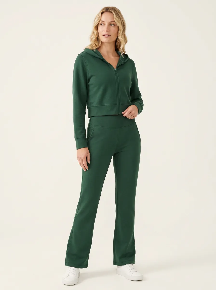 Women's Cropped Zip-Up Hoodie and Slight-Flare Pant Set