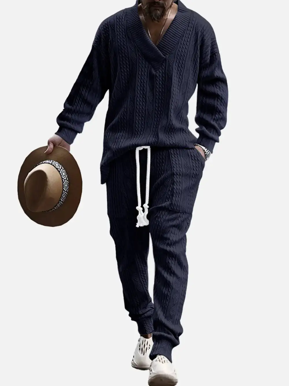 Cable Knit V Neck Lounge Set
