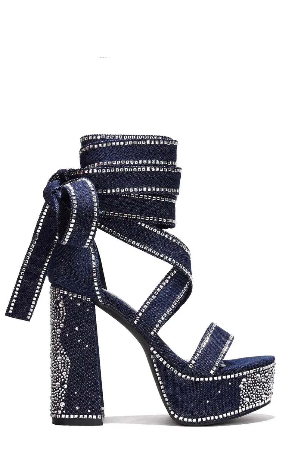 Rhinestone Embellished Lace Up Chunky