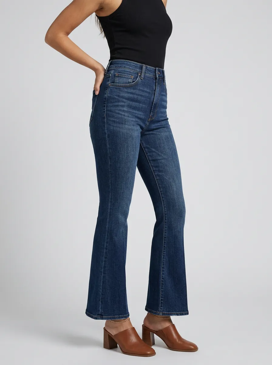 Vintage-Wash Women's High-Waist Stretch Flare Jeans