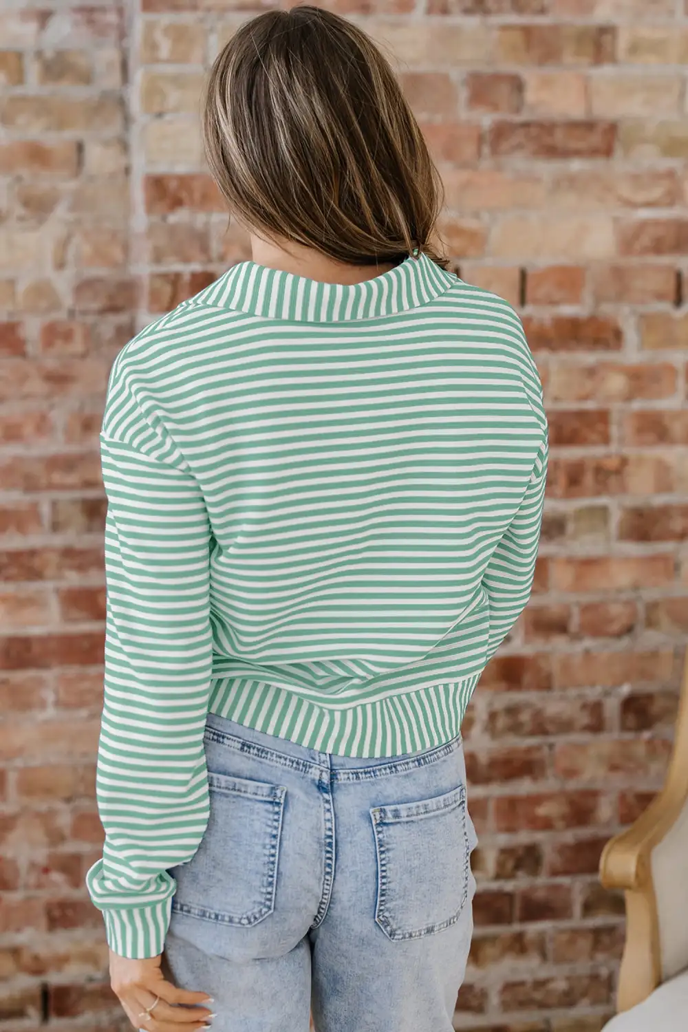 Women's Striped Collared Quarter Zip Pullover Top