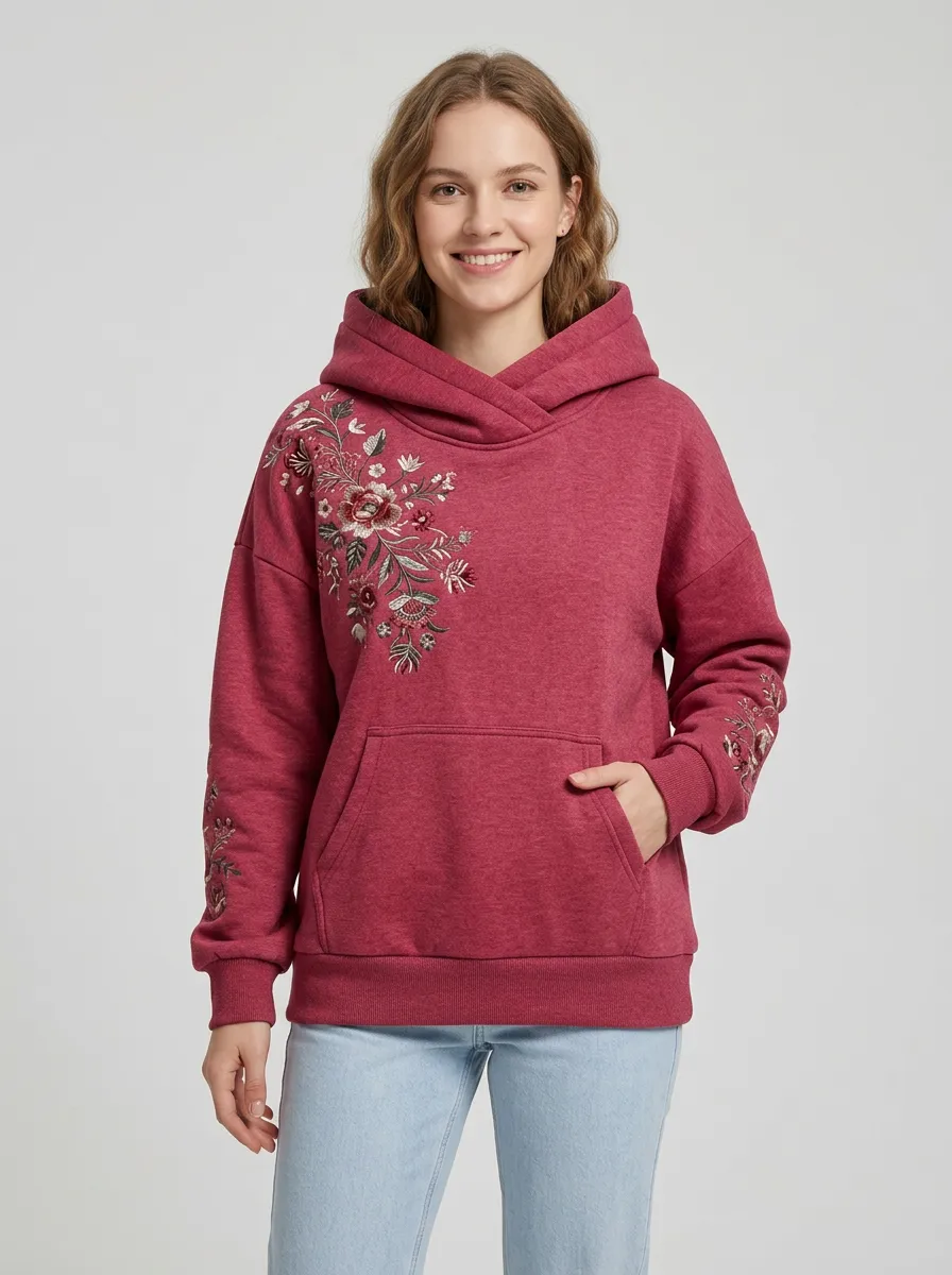 Women's Relaxed Daily Floral Embroidered Graphic Hoodie