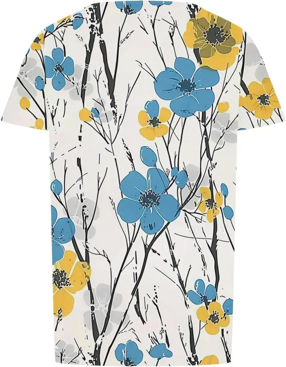 Womens Summer Pleated Front Shirts Tunics Casual Short Sleeved Loose Round Neck Boho Printed Tops Vacation Blouse