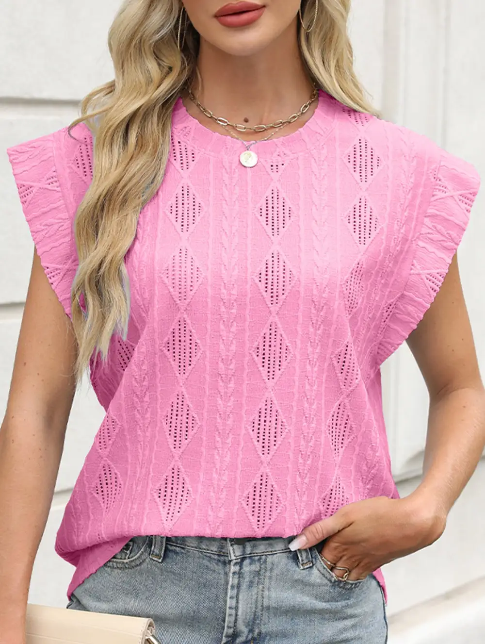 Jacquard Crew Neck Loose Tee
