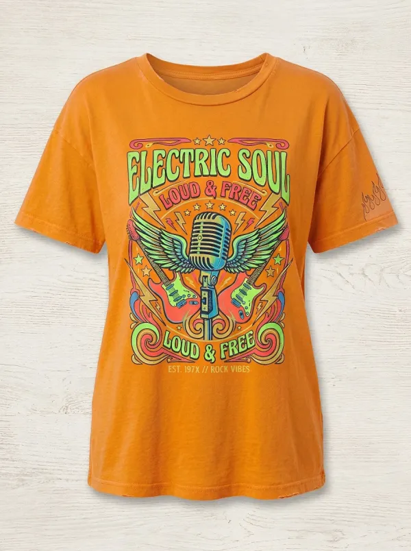 Unisex Rock Music Electric Soul Winged Microphone Printed T-shirt
