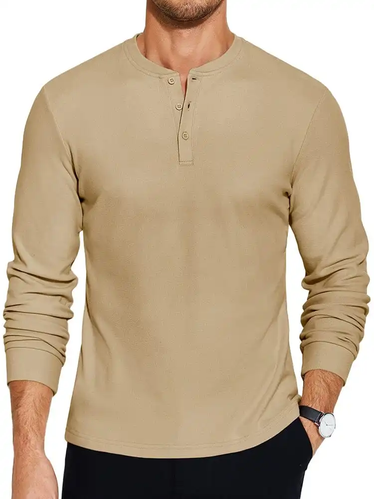 Ribbed Knit Henley T-Shirt