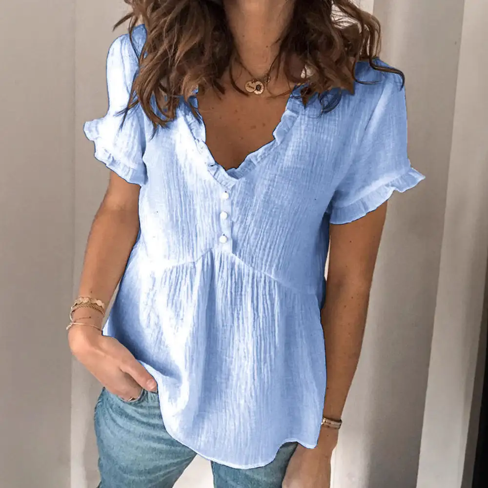 Everyday Polish Ruffled V-Neck Blouse