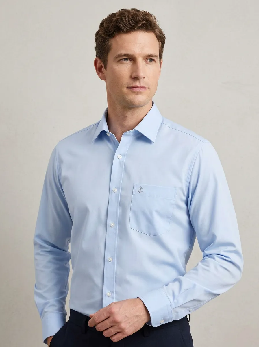 Men's Nautical Anchor Embroidered Non-Iron Cotton Shirt