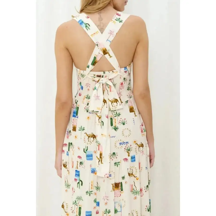 Classic Printed Square Neck Wide Strap Maxi Dress