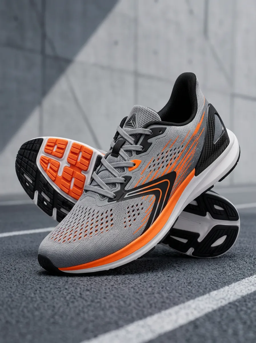 Men's Sport Running Grey Orange Printed Sneakers