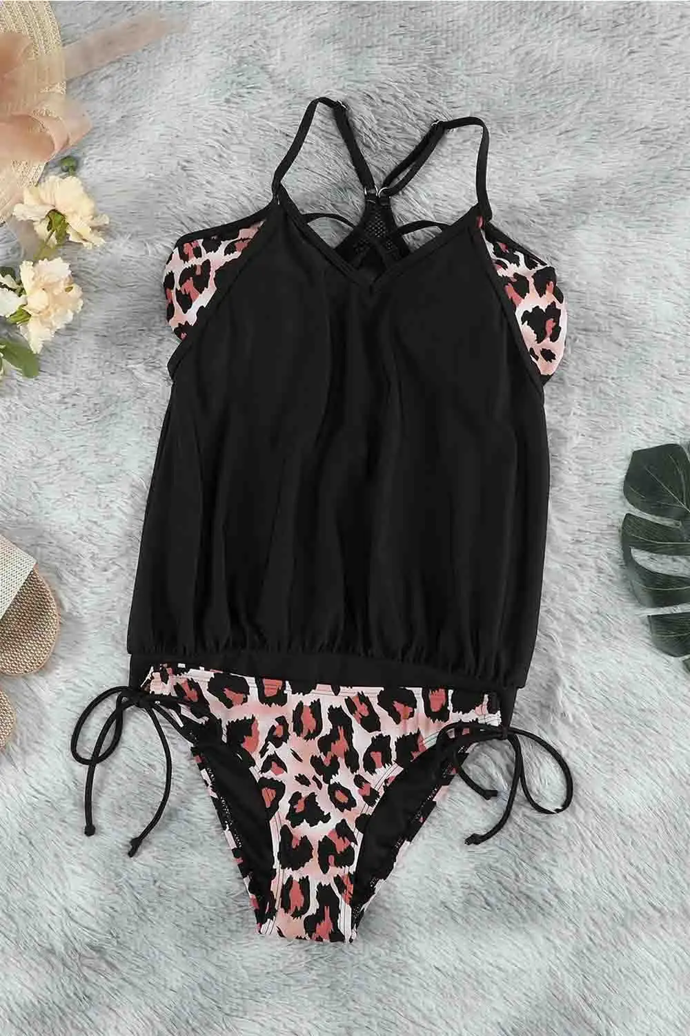 Swimwear Strappy Criss Cross Back Tankini Top with Bikini Bottom Bathing Suits