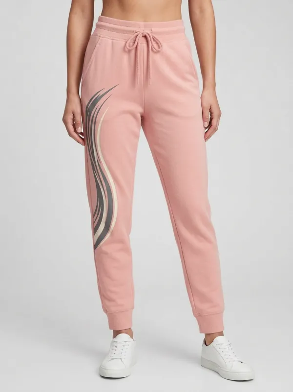 Women's Casual Beige Abstract Wave Graphic Joggers
