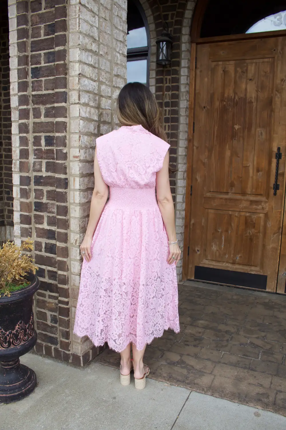 Floral Lace Detail Smocked Sleeveless Dress