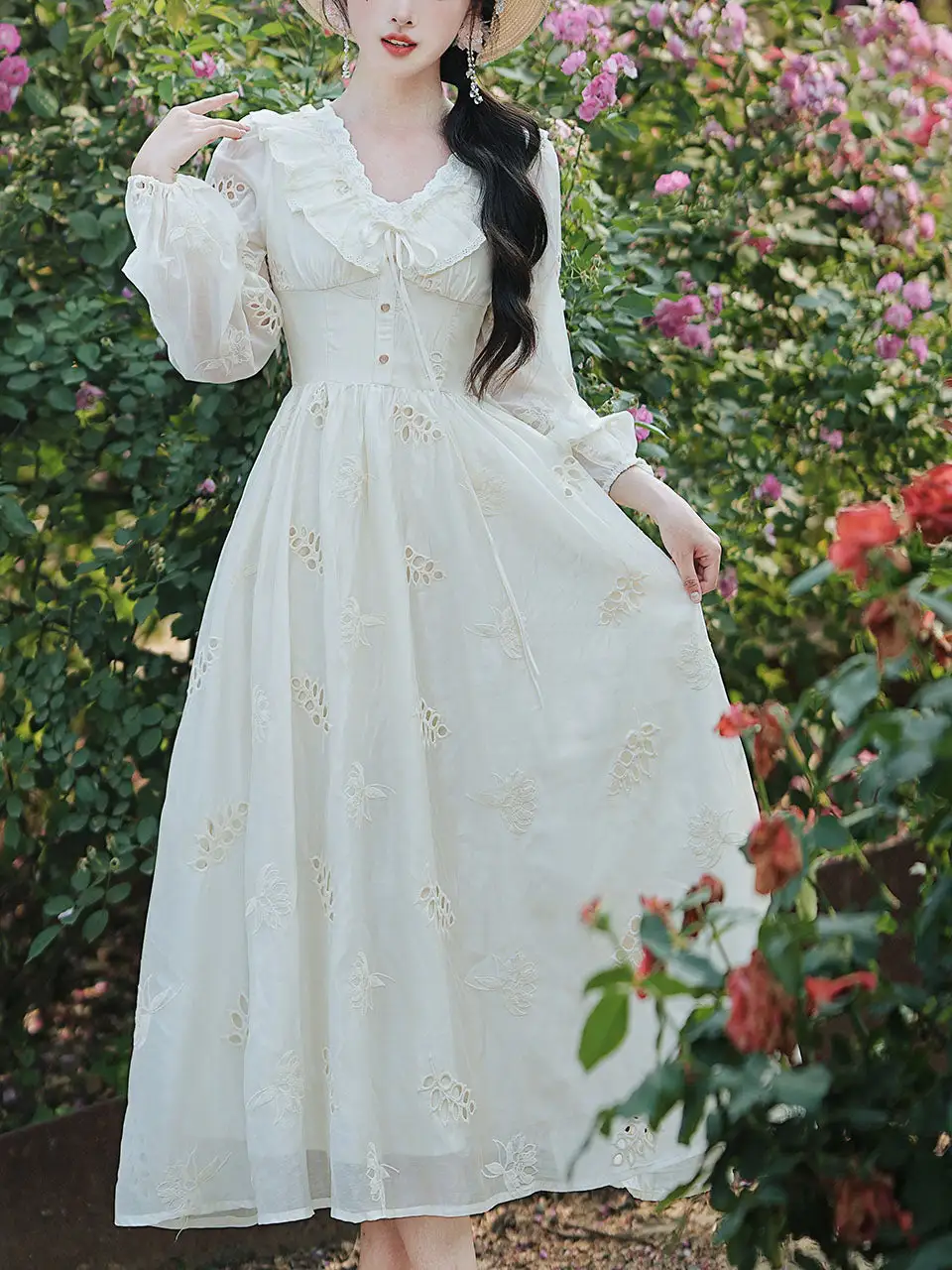 Embroidered V Neck Maxi Dress