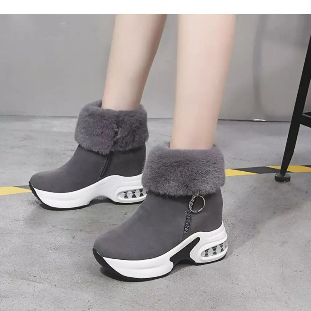 Fuzzy Side-Zip Platform Ankle Boots