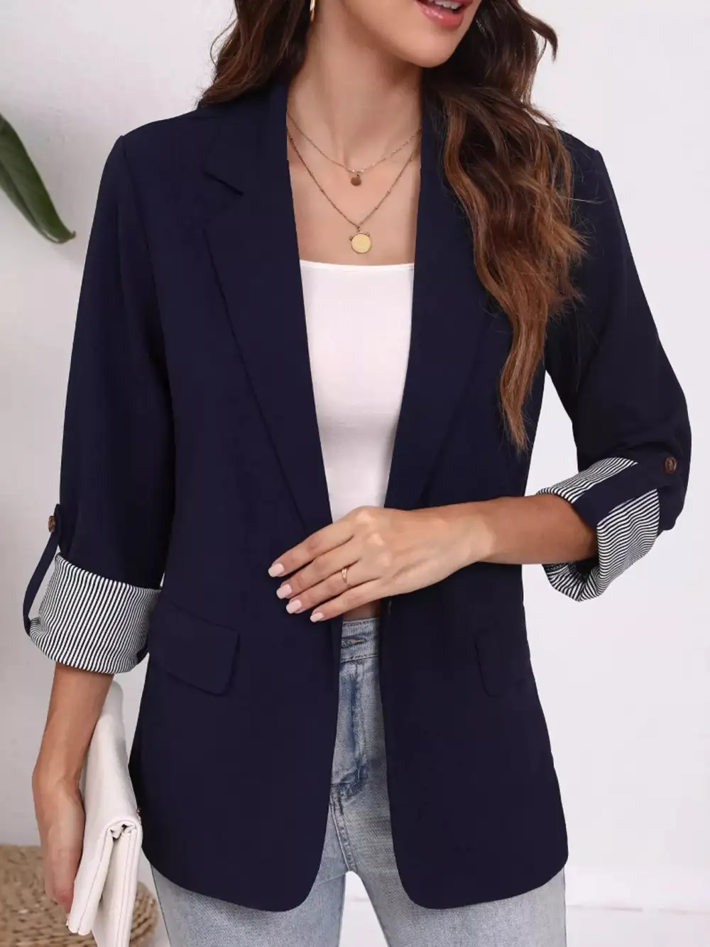 Lapel-Collar Roll-Up-Sleeve Blazer