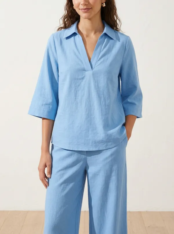 Three-Quarter-Sleeve Women's V-Neck Blouse