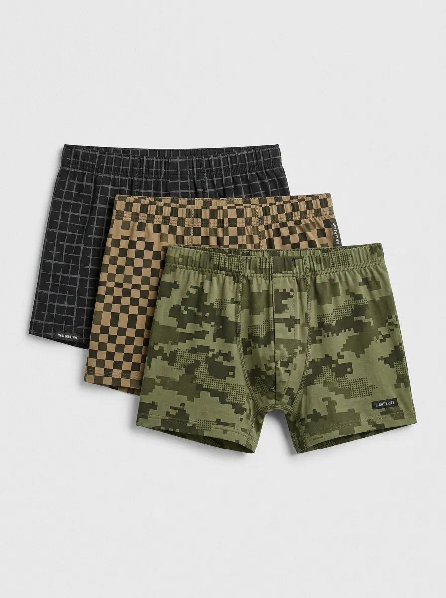 Camo Checkered Grid Boxer Brief Set