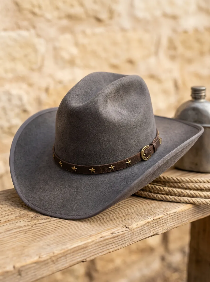 Unisex Felt Cowboy Hat with Star Details and Leather Band