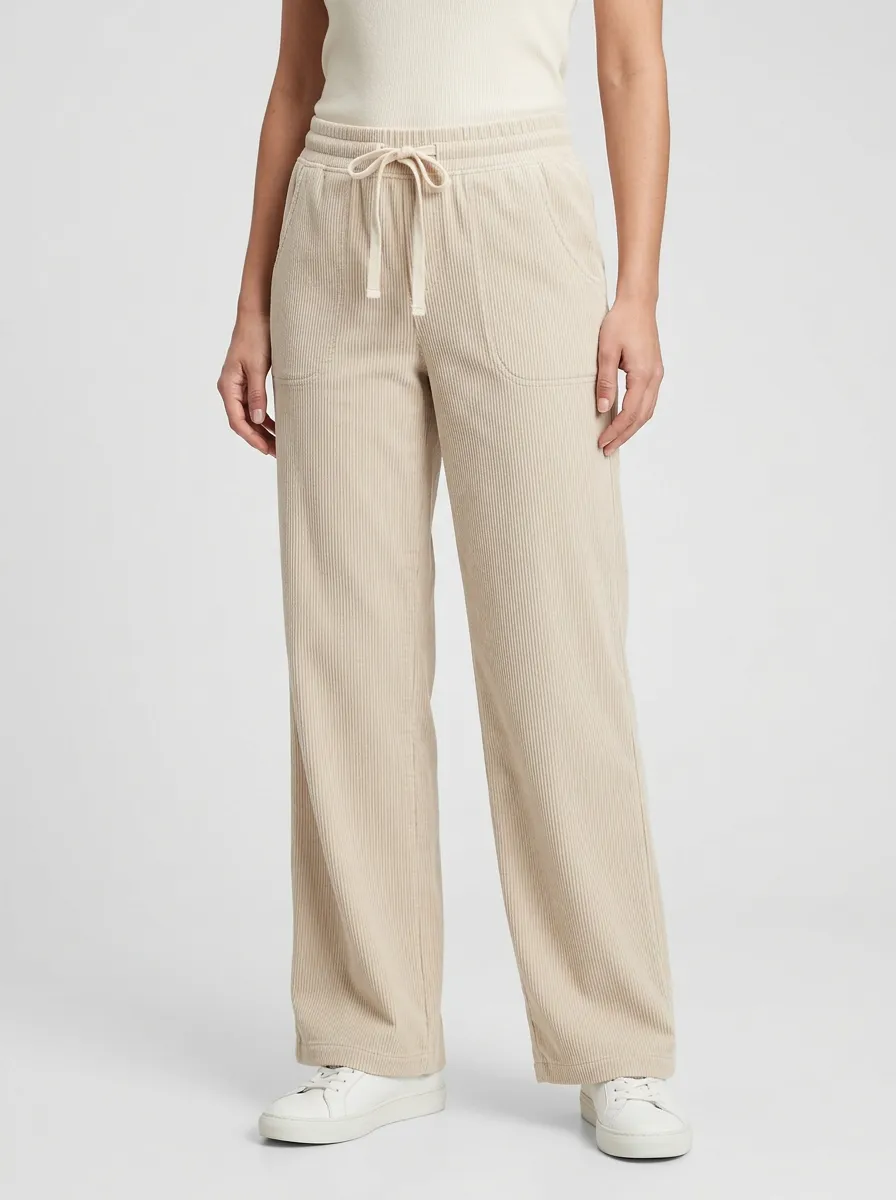 Women's Drawstring-Waist Wide-Leg Corduroy Pants