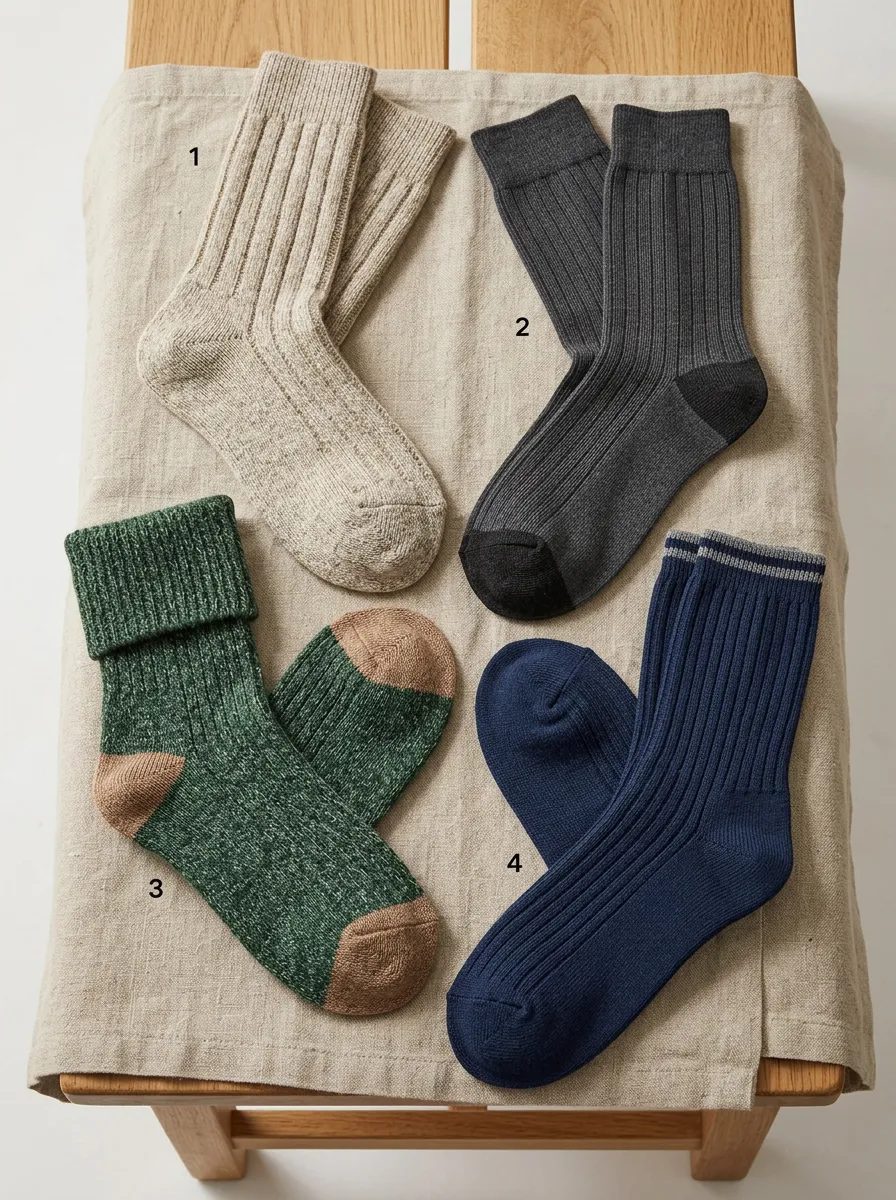 Men's Four Pack Crew Sock Collection with Athletic Detail