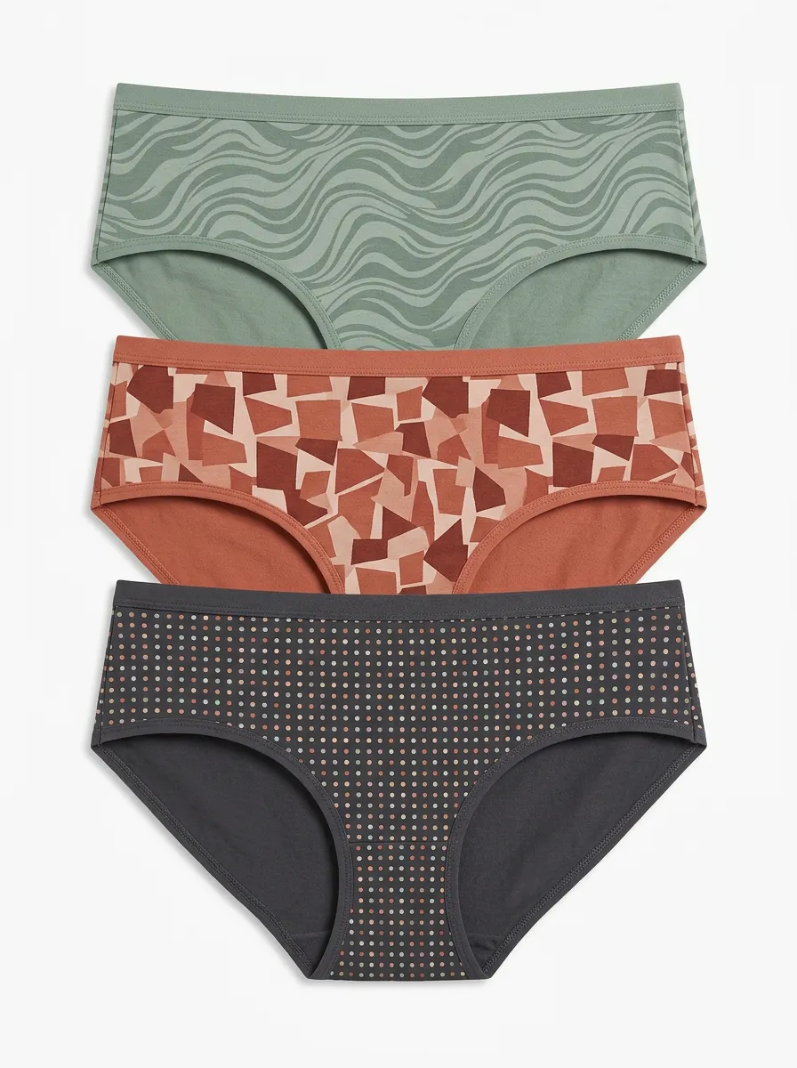 Women's Geometric Wave Polka Dot Printed Three-Pack Briefs
