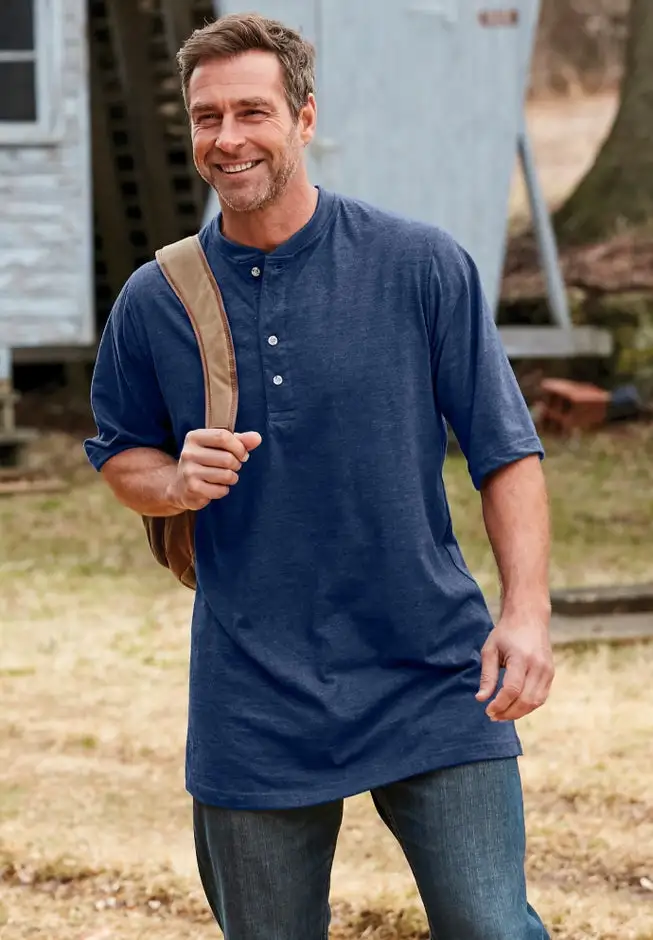 Heavyweight Longer-Length Short-Sleeve Henley Shirt