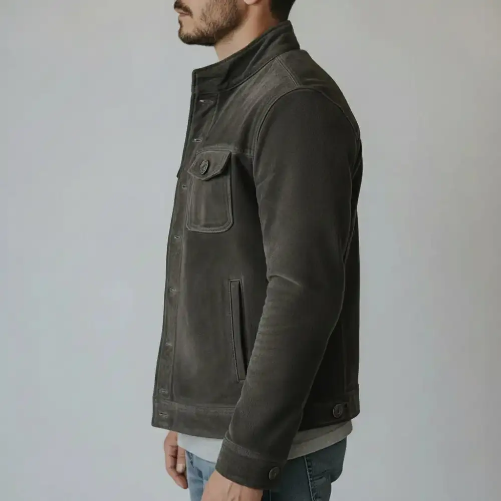 Suede Trucker Shirt Jacket Jacket