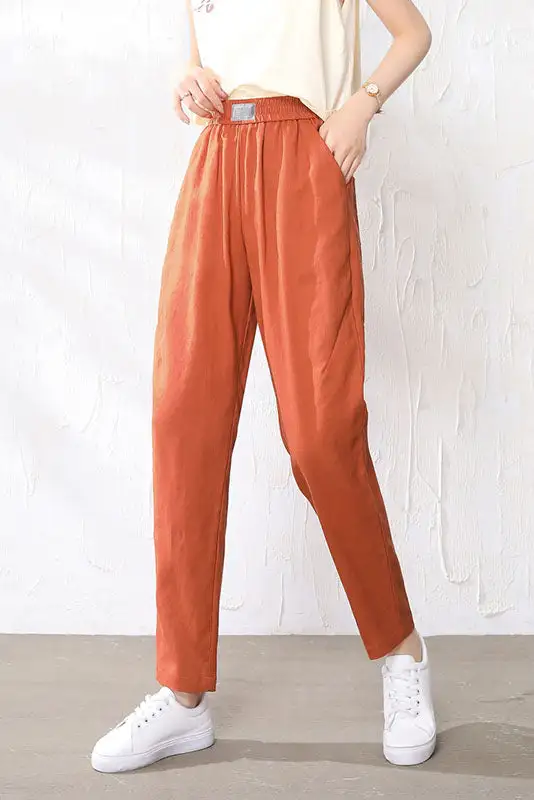 Classic Linen Elastic Waist Pocketed Trousers