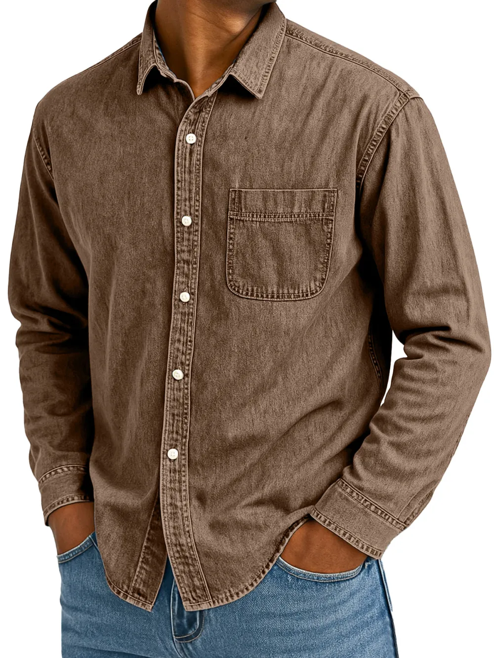 Comfort Fit Long Sleeve Camp Collar Pocket Shirt