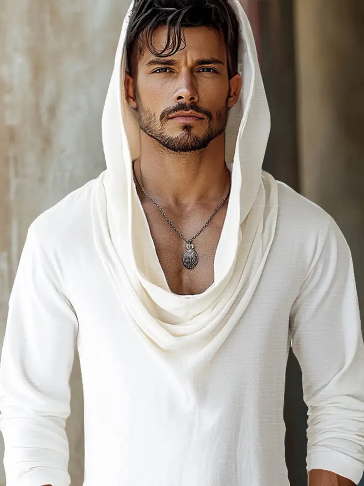 Unique Drape Design Hooded Top Shirt