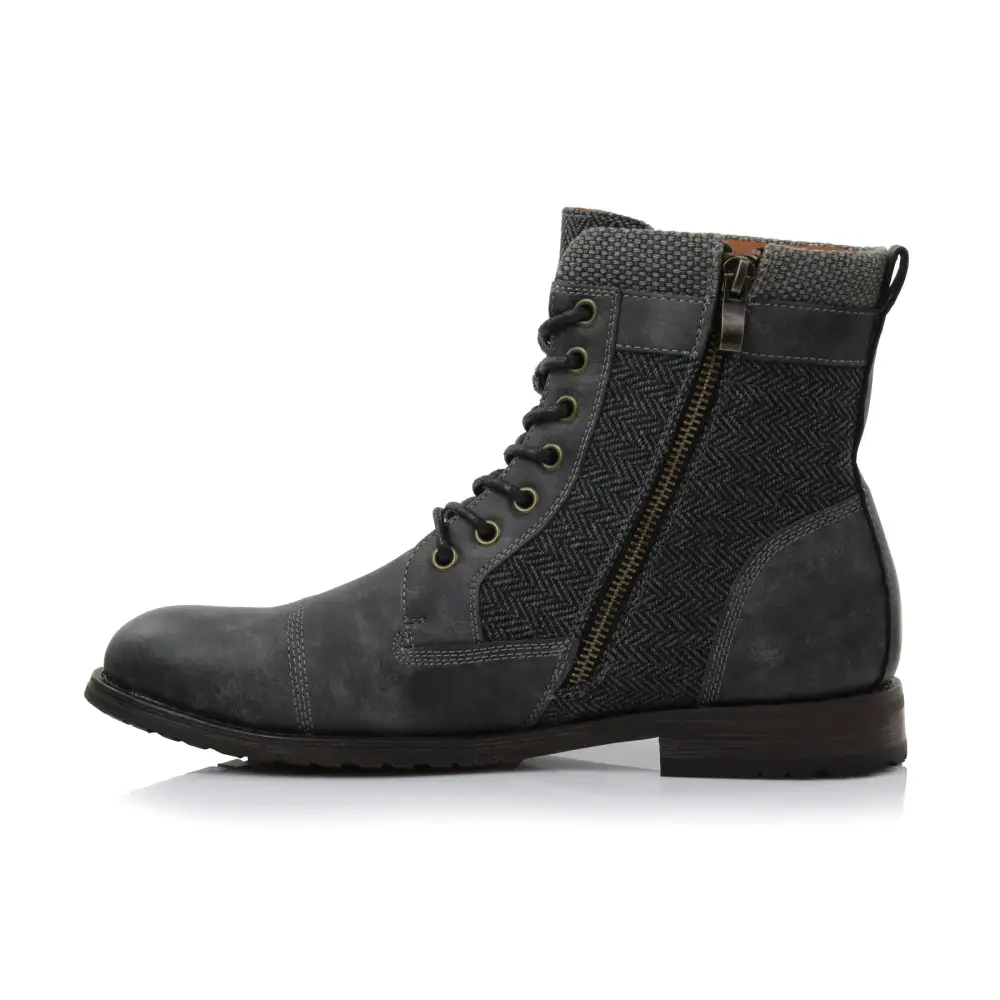 Classic Faux-Leather Lace-Up Zip-Up Combat Boots