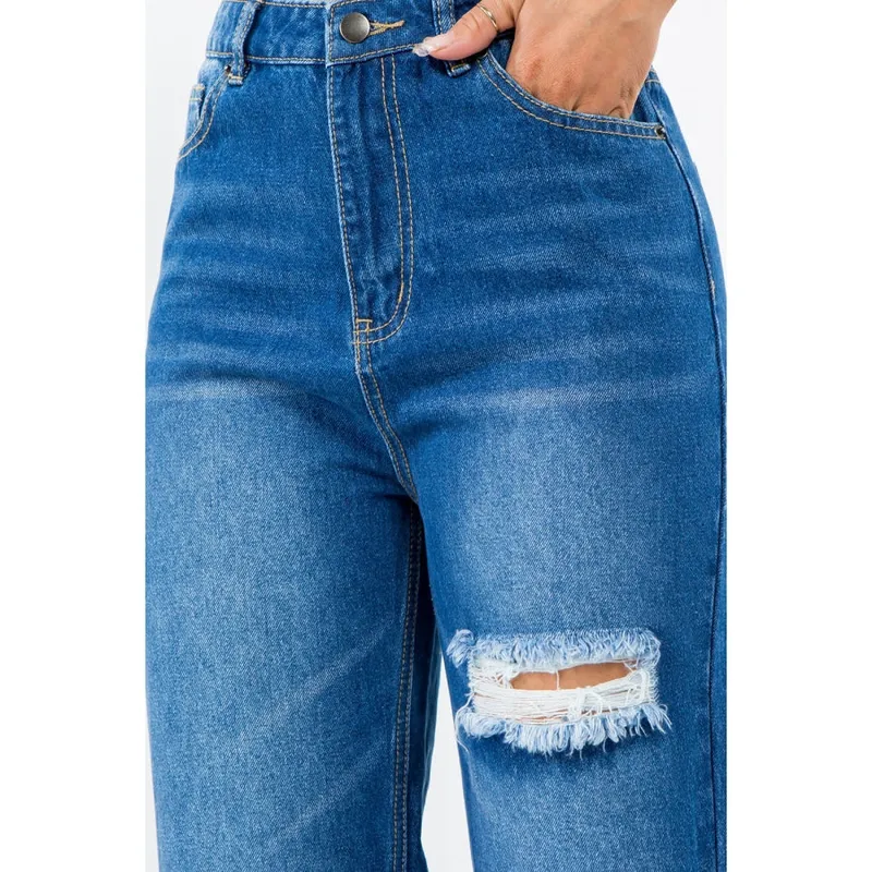 High-Waist Distressed Wide Leg Jeans