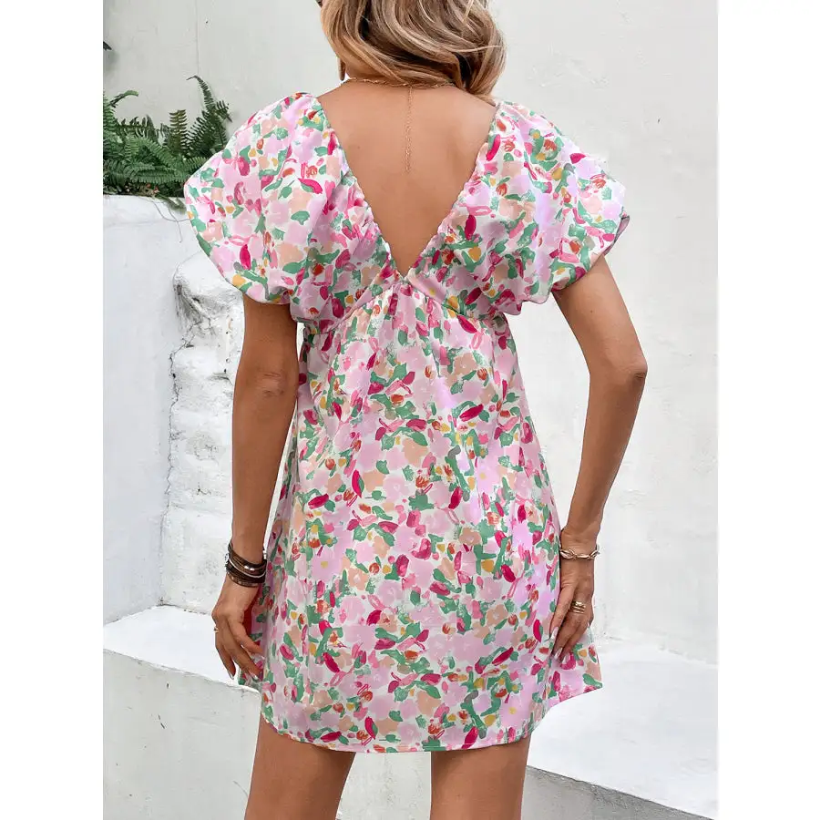 Soft Everyday V-Neck Puff Sleeve Mini Dress
