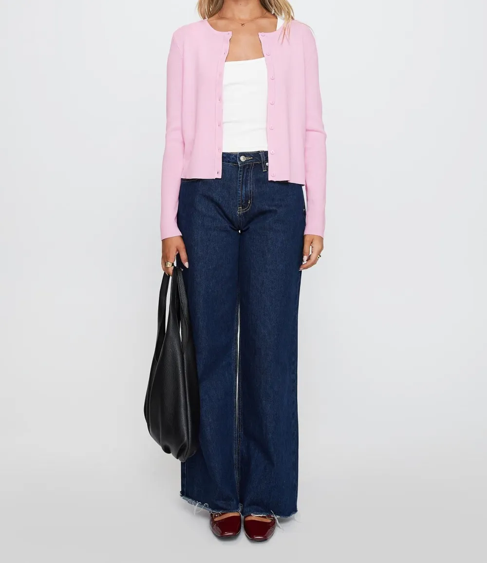 Pink Relaxed Knit Button-Up Cardigan
