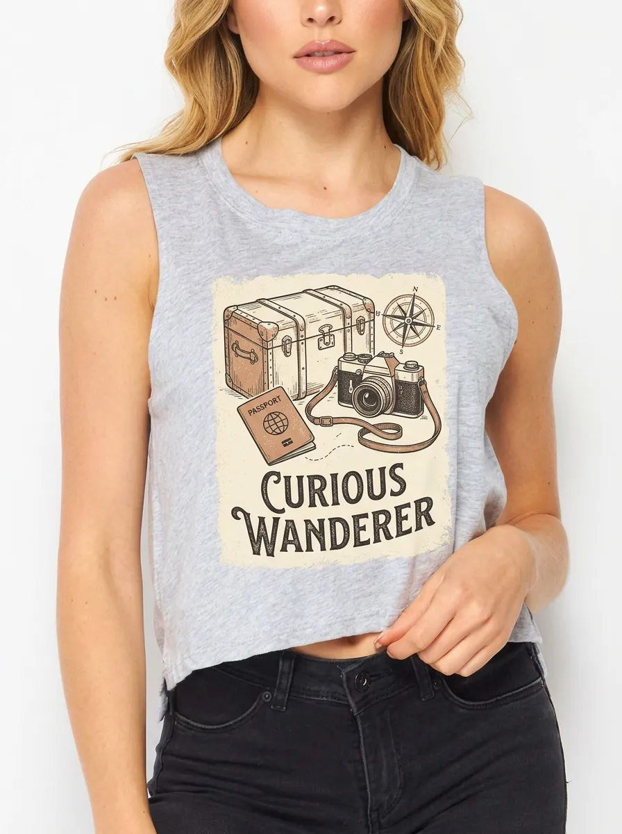 Women's Travel Lover Curious Wanderer Camera Passport Printed Tank Top