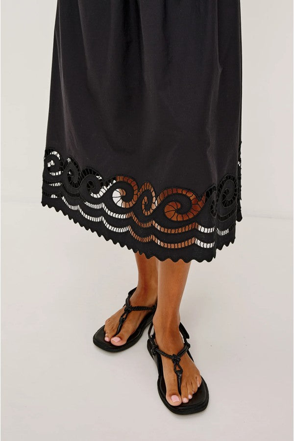 Black Embroidered Sleeveless Maxi Dress