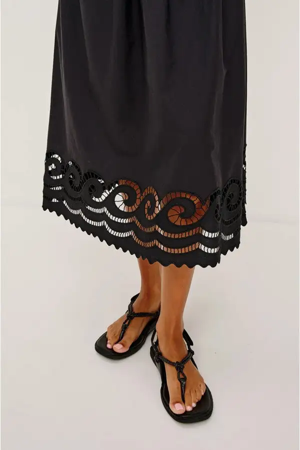 Black Embroidered Sleeveless Maxi Dress