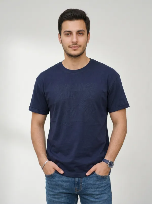 Men's Casual Streetwear Embossed Geometric T-shirt and Jeans Set
