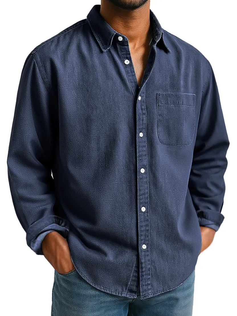 Everyday Long Sleeve Camp Collar Pocket Shirt
