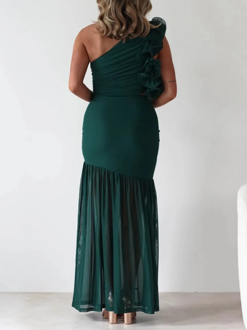 Gathered Detail Ruffle Maxi Dress