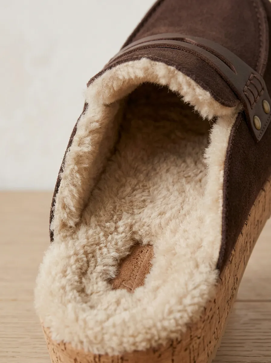 Women's Heritage Faux Fur Lined Platform Suede Wood Sole Loafers