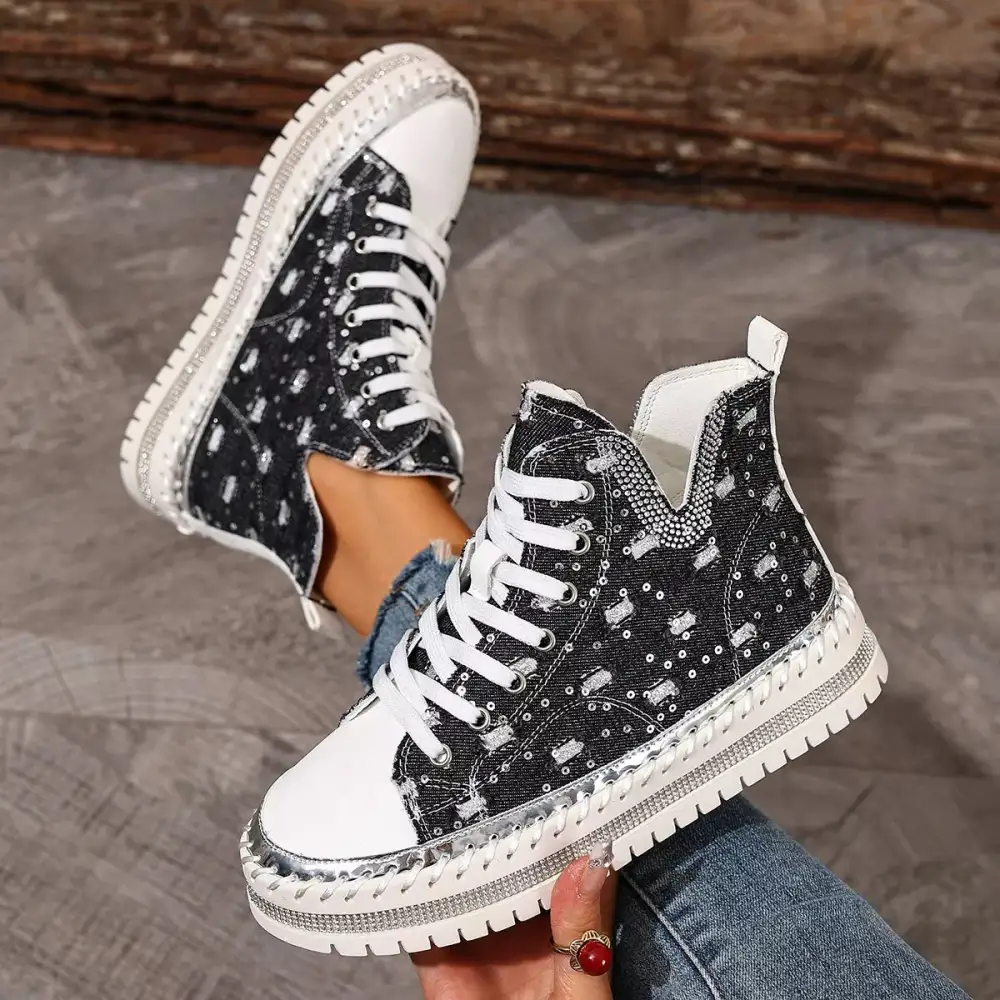 Textured Lace-Up Platform Sneakers