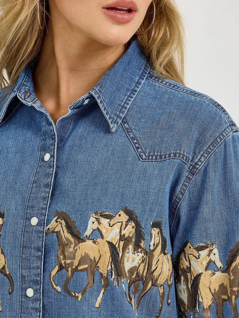 Retro Denim Collared Shirt and Printed Denim Jacket