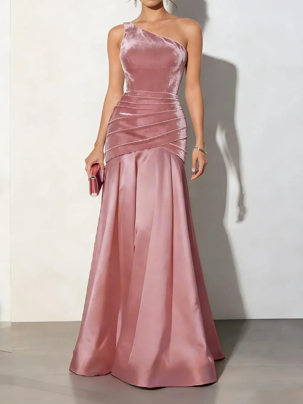 Velvet One Shoulder Mermaid Maxi Dress