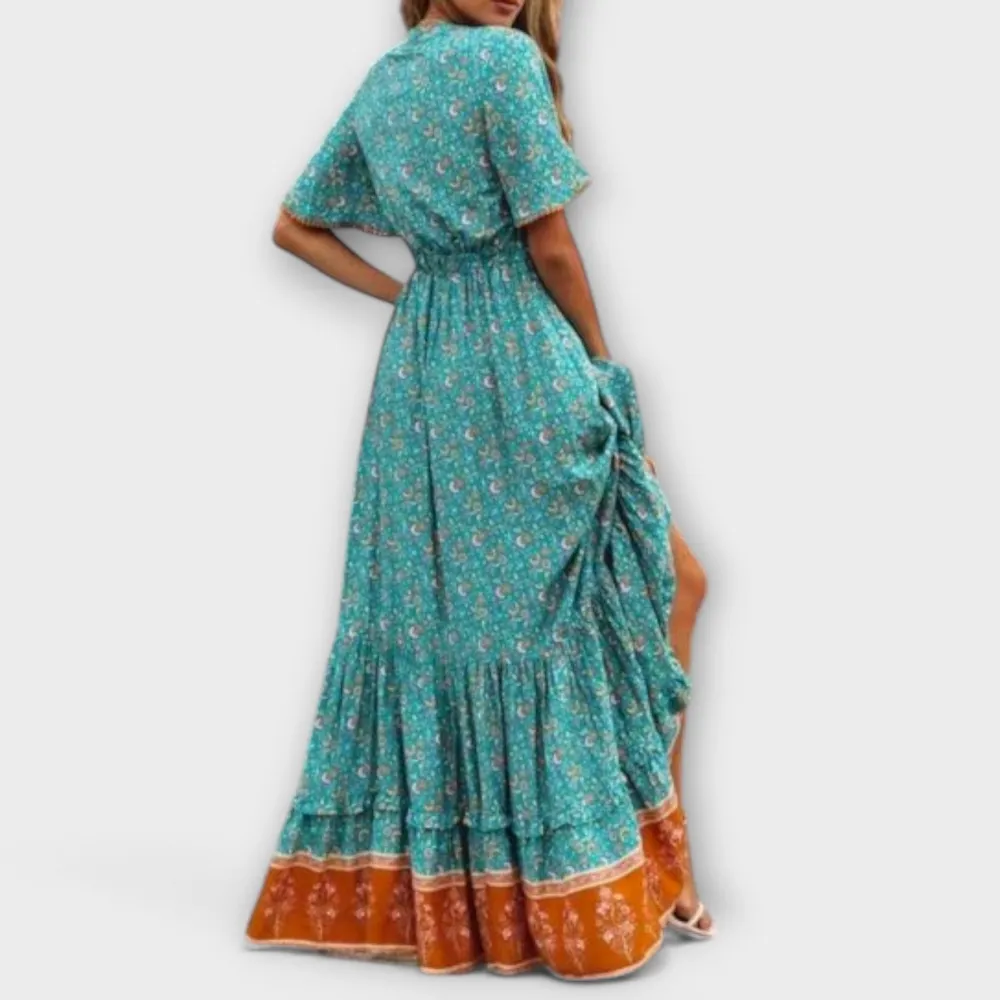 Floral Short Sleeve Boho Maxi Dress