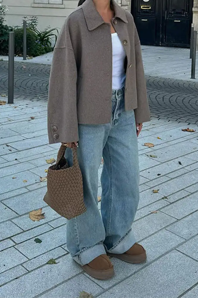Turn-Down Collar Loose Long Cardigan