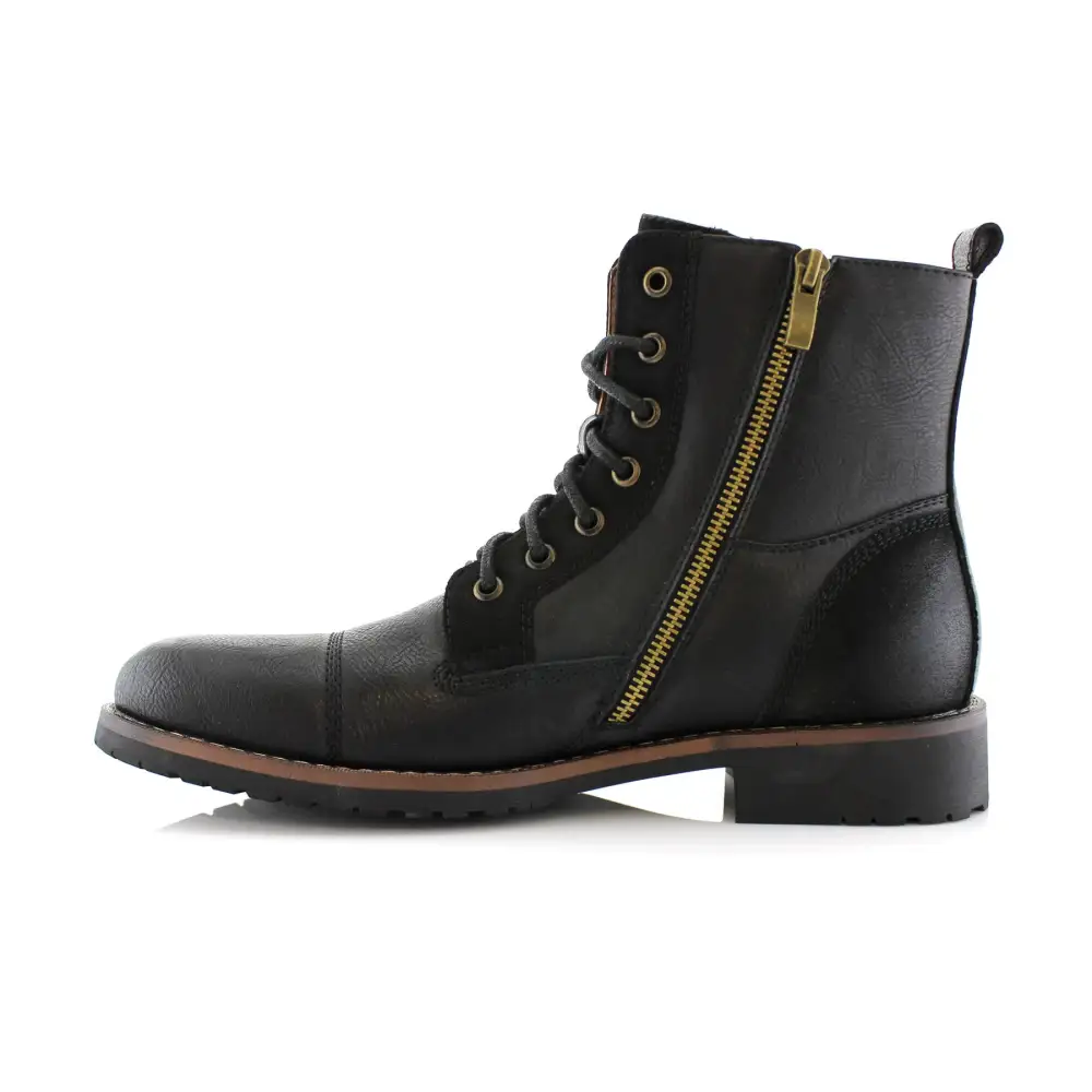 Suede Faux-Leather Cap-Toe Combat Boots