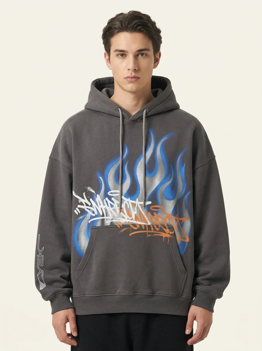 Unisex Y2K Streetwear Blue Flame Graffiti Hoodie
