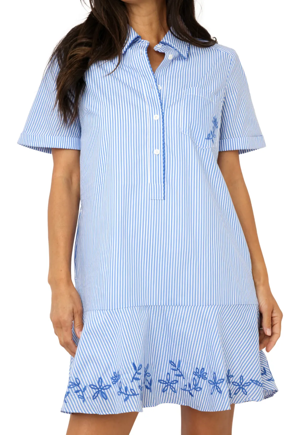 Embroidered Mini Shirt Dress